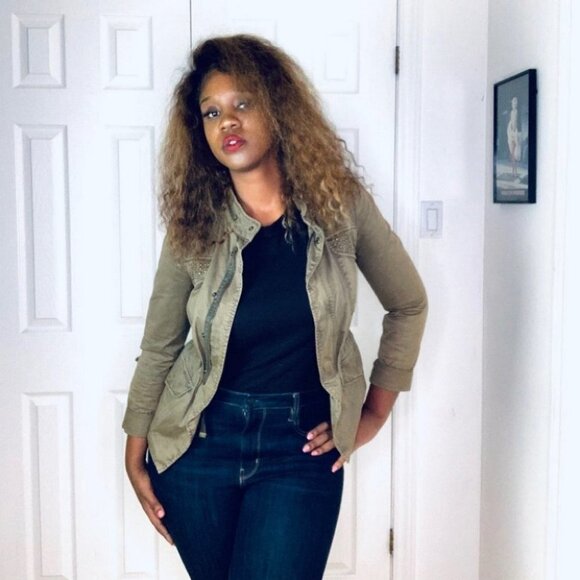 ZARA green fitted utility jacket spring khaki jacket women size  medium - Picture 5 of 16